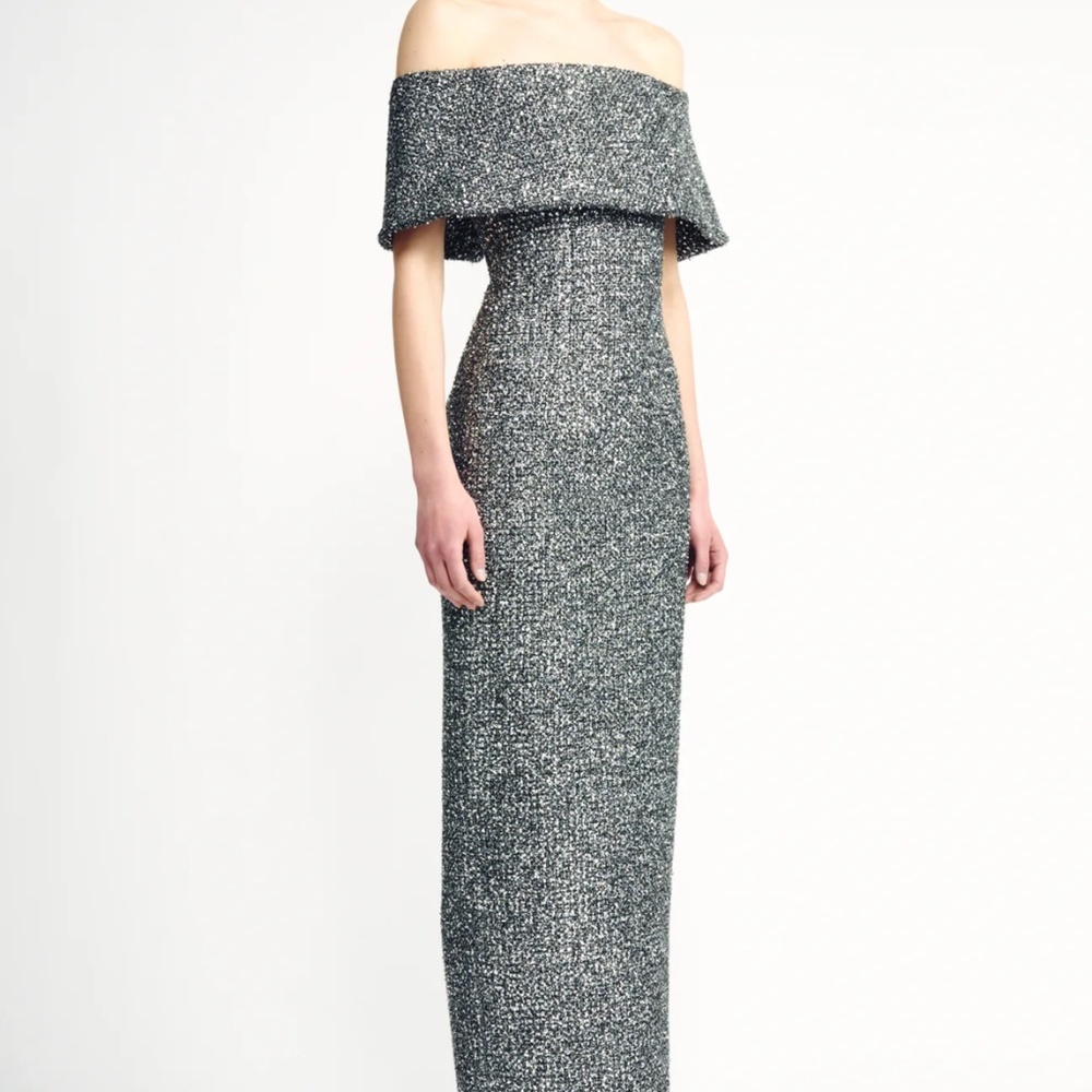Emilia Wickstead Emmanuella Tweed Off Shoulder Gown